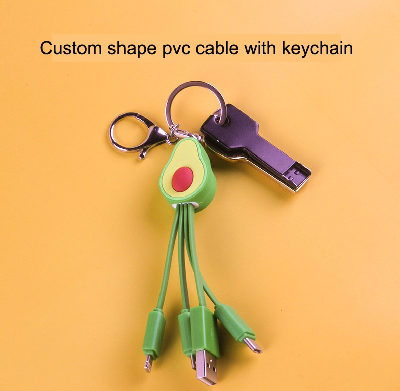 Custom PVC 3D Avocado Fruit Charging Cable Brand Logo USB Cable with Mobile Phone Micro Type C Mini Lighting Connector