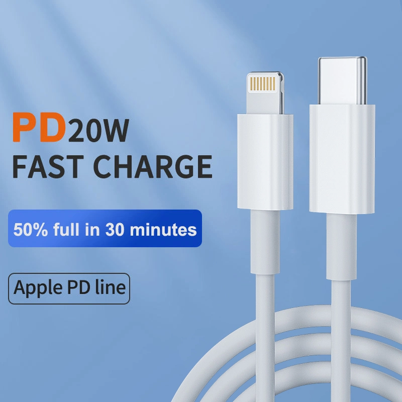 1m/2m White for iPhone Original Shape ABS Shell Charging Data Cable Type-C to Lightning Pd 20W Fast Charging Cable