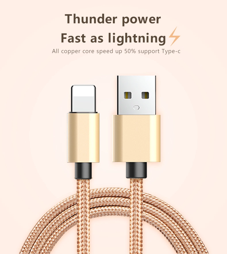 Zinc Alloy Nylon Weave Fast Charging Lightning USB Data Cable for Apple iPhone Handphone